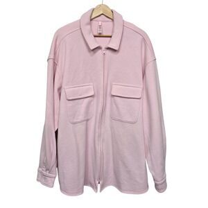 SKIMS Fleece Zip Up Shirt Jacket Pink Oversized Women's Size 3X Cherry Blossom